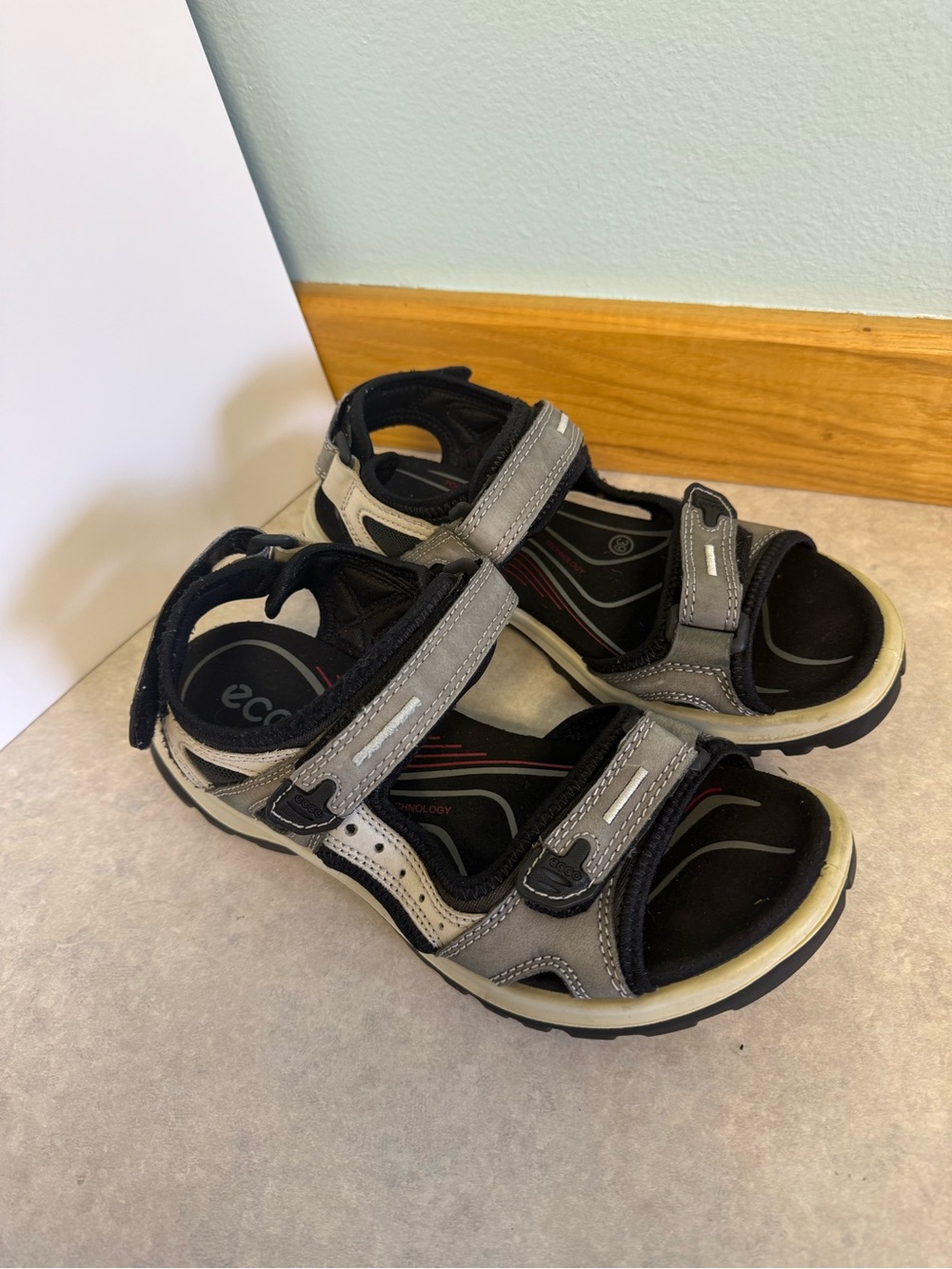 ECCO Yucatan Gray Leather Sport Sandals EU 39 US 8-8.5 Comfort Hiking